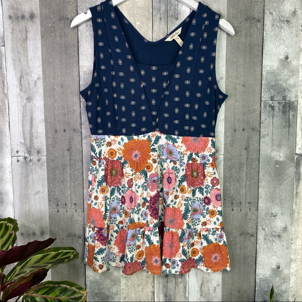 MATILDA JANE Wonderment Feeling Good Navy Floral Peasant Top Size Small